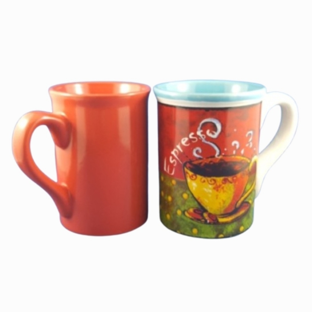 Coffee Mugs (2) Oversize Espresso and Red Royal Norfolk Coffee Cups (14 fl.oz.)